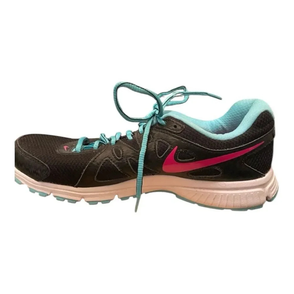 Nike Revolution Running Sneakers | Black Pink Aqua | Women’s Size 8